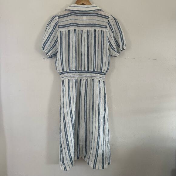 Outerknown Short Sleeve Collared Knee Length Stripe Dress Elastic Waist Small - Picture 7 of 10